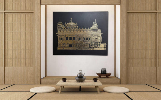 The Golden Temple, Hand Made, 36x24 inches, Big Size Canvas painting, Foil Art, Siri Darbar Saab, Amritsar, Wall Hanging, Sikh Home Decor, Sikh items,