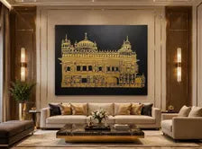 Handmade Golden Temple Gold Foil Canvas Wall Art | Luxury Sikh Home Decor