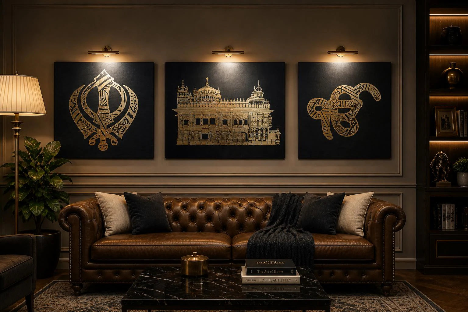 Handmade Sikh Wall Art Set - Golden Temple, Khanda & Ik Onkar Mandala Art | Sacred Punjabi Home Decor