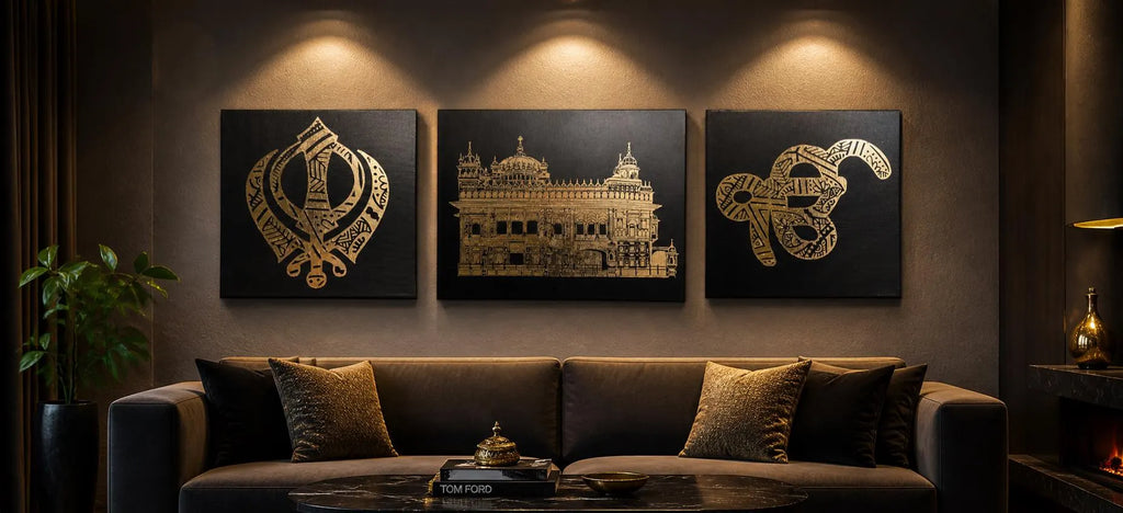Handmade Sikh Wall Art Set - Golden Temple, Khanda & Ik Onkar Mandala Art | Sacred Punjabi Home Decor