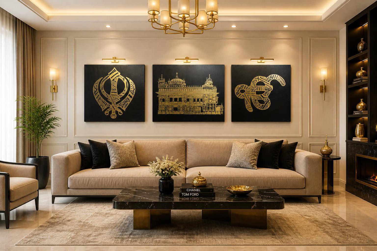 Handmade Sikh Wall Art Set - Golden Temple, Khanda & Ik Onkar Mandala Art | Sacred Punjabi Home Decor