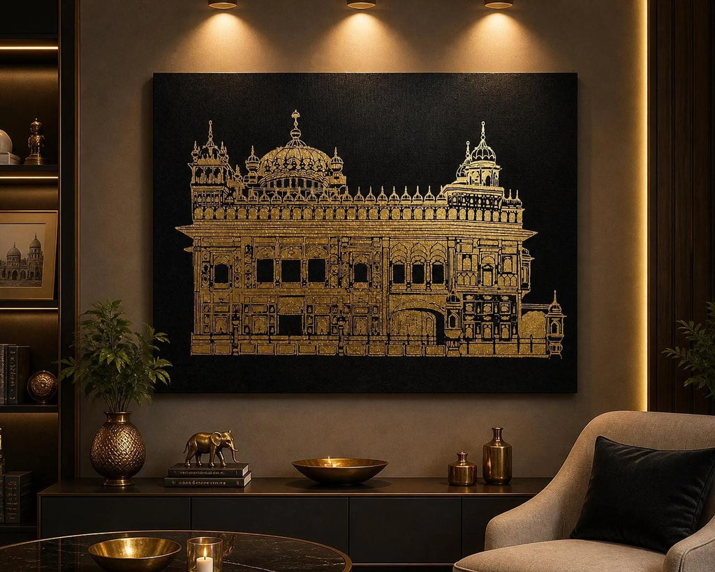 Handmade Golden Temple Gold Foil Canvas Wall Art | Luxury Sikh Home Decor