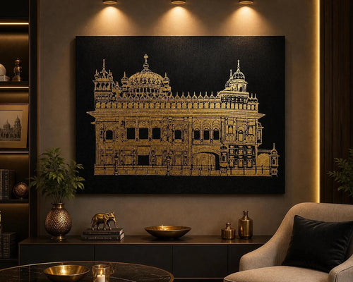 Handmade Golden Temple Gold Foil Canvas Wall Art | Luxury Sikh Home Decor