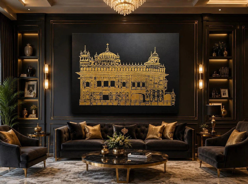 Handmade Golden Temple Gold Foil Canvas Wall Art | Luxury Sikh Home Decor