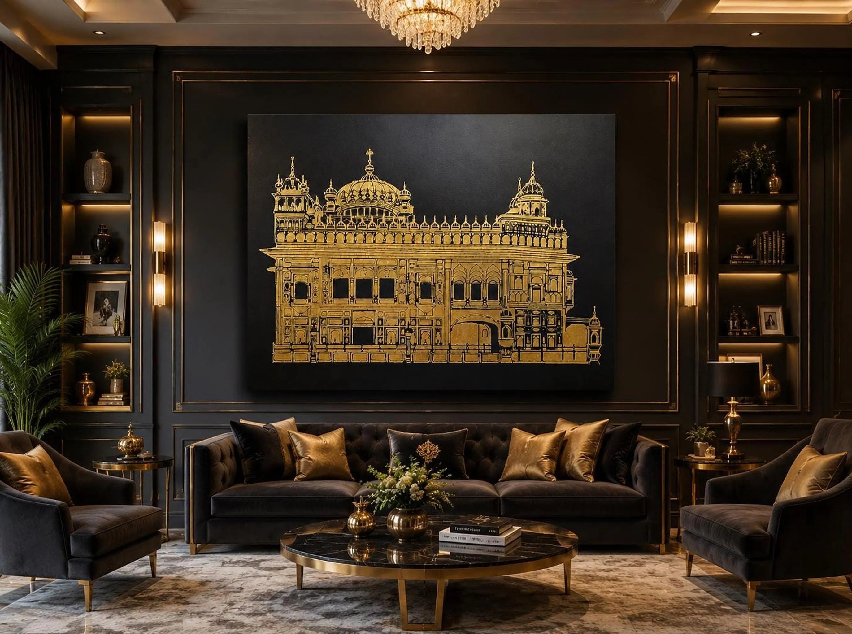 Handmade Golden Temple Gold Foil Canvas Wall Art | Luxury Sikh Home Decor