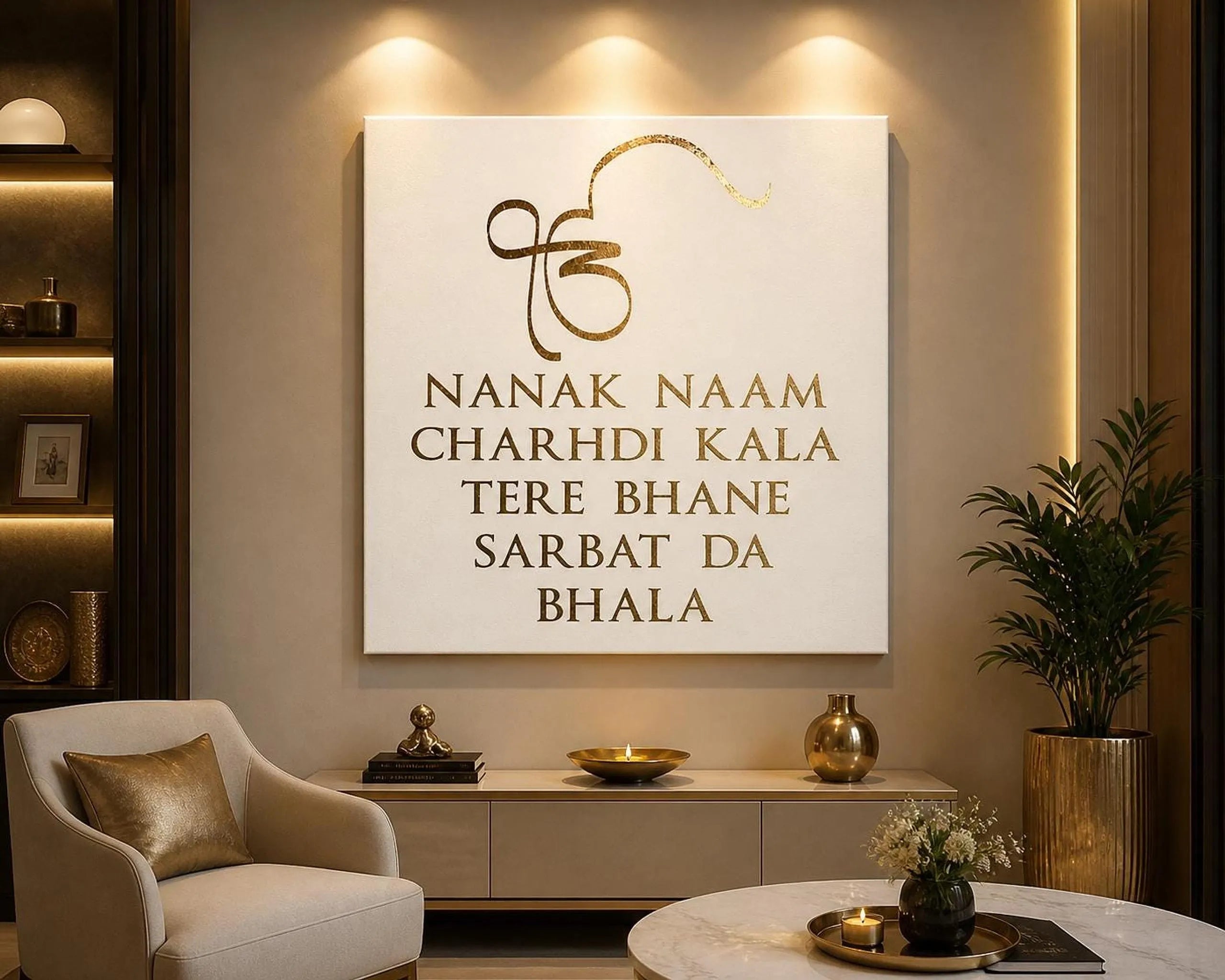 Handmade Guru Nanak Dev Ji Quote Gold Foil Canvas Wall Art | Sikh Home Decor