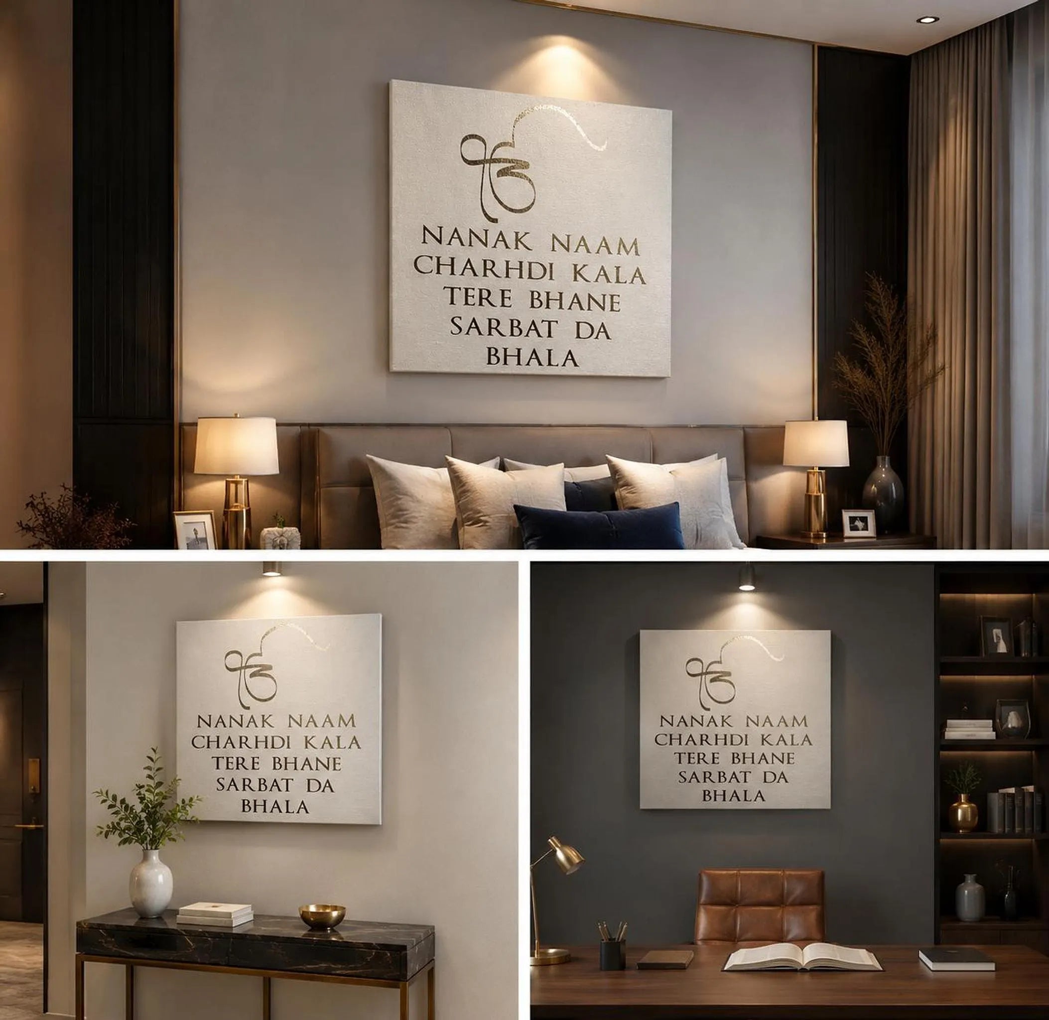 Handmade Guru Nanak Dev Ji Quote Gold Foil Canvas Wall Art | Sikh Home Decor