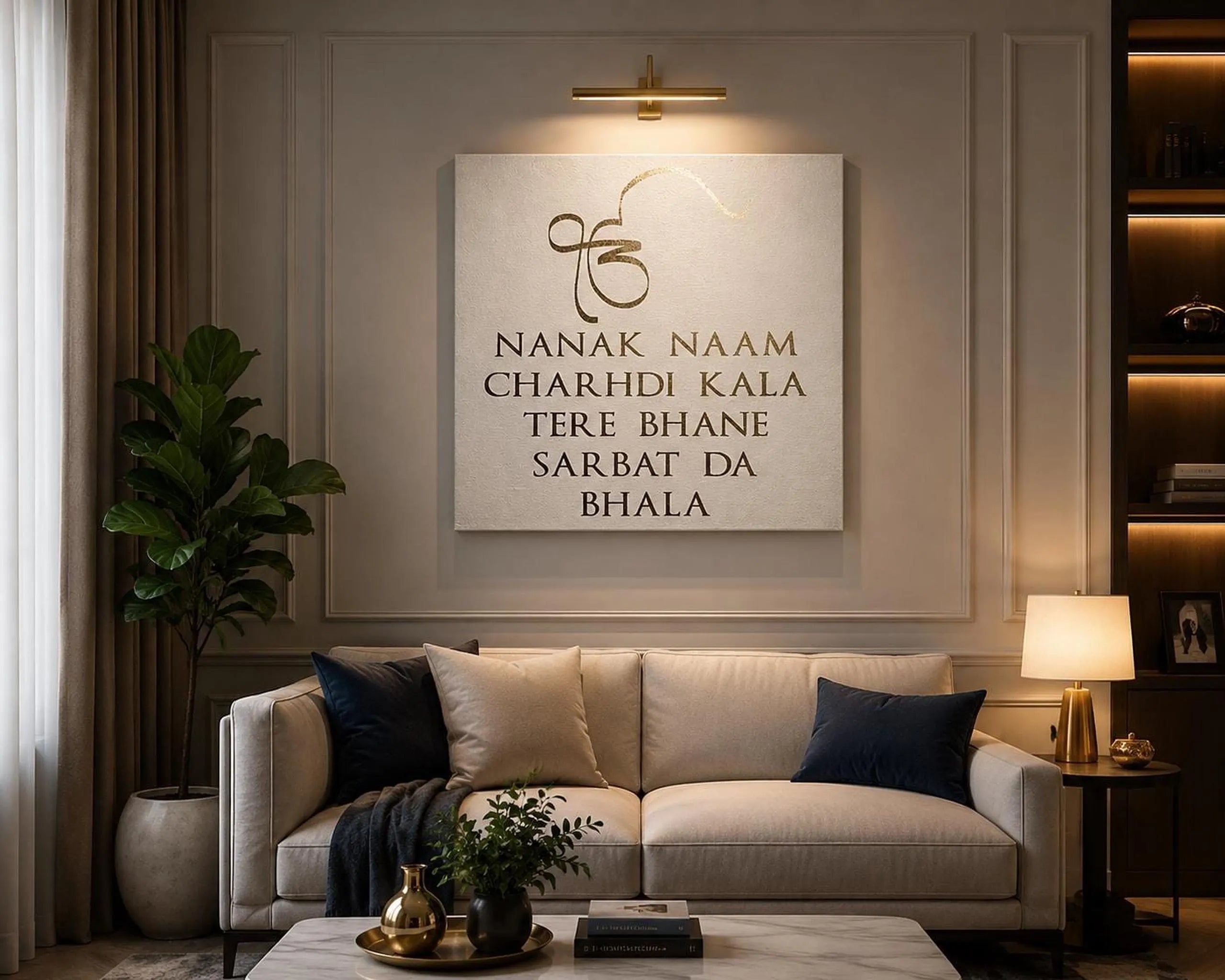 Handmade Guru Nanak Dev Ji Quote Gold Foil Canvas Wall Art | Sikh Home Decor