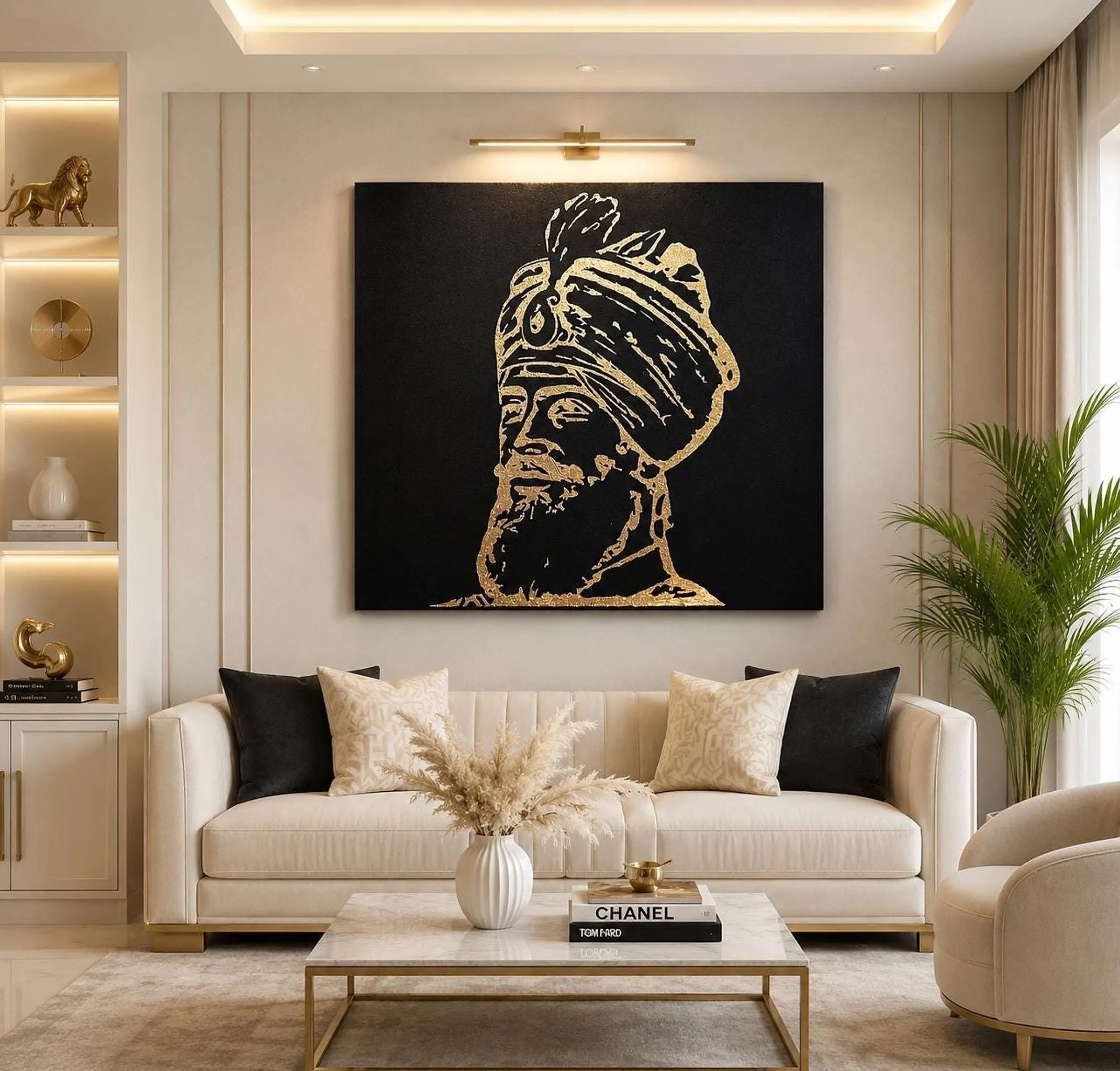 Handmade Guru Gobind Singh Ji Gold Foil Canvas Wall Art | Sikh Home Decor & Punjabi Gift
