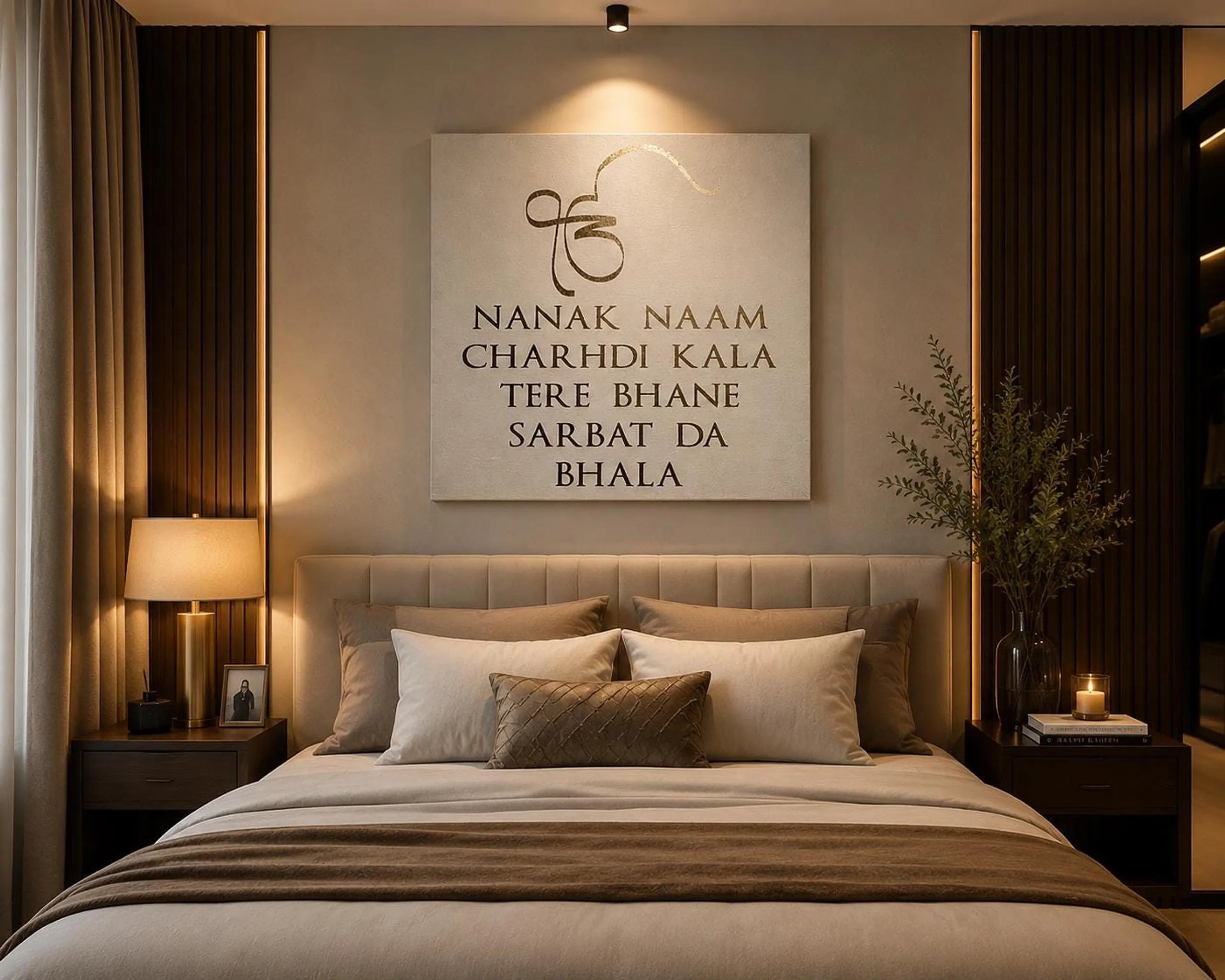 Handmade Guru Nanak Dev Ji Quote Gold Foil Canvas Wall Art | Sikh Home Decor