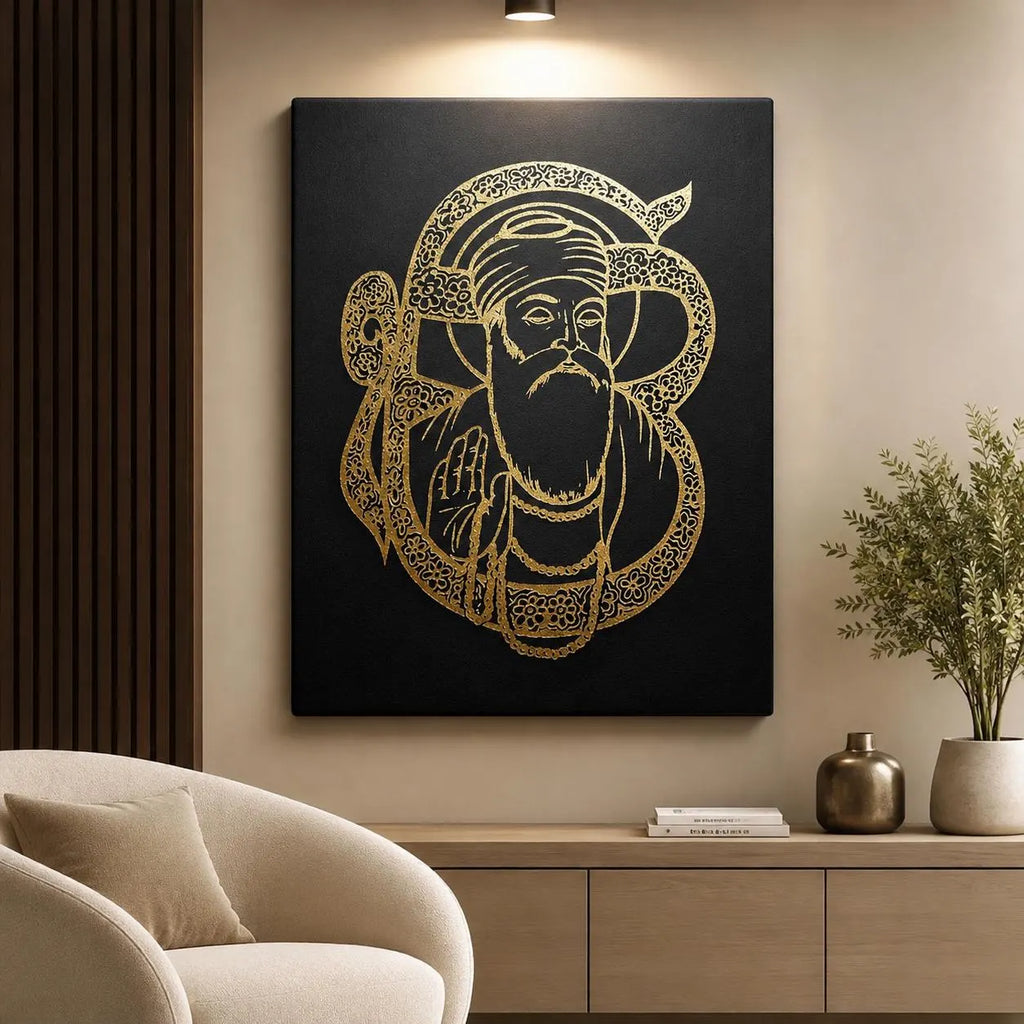 Guru Nanak Dev Ji Gold Foil Canvas Wall Art Portrait
