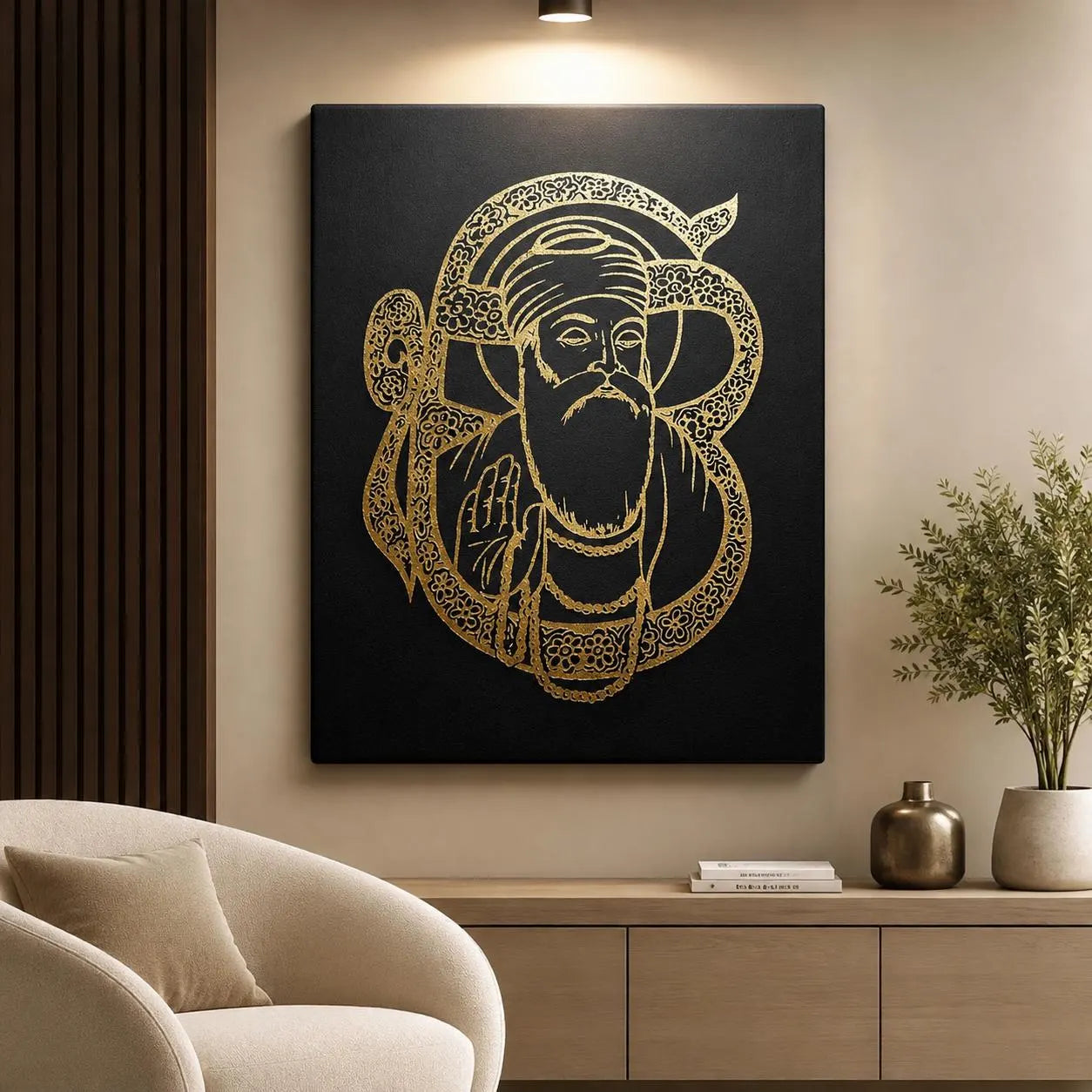 Guru Nanak Dev Ji Gold Foil Canvas Wall Art Portrait