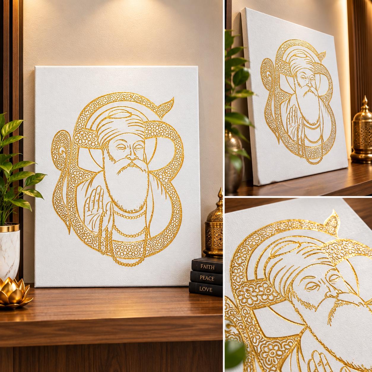 Guru Nanak Dev Ji Gold Foil Canvas Wall Art - Luxury Sikh Decor
