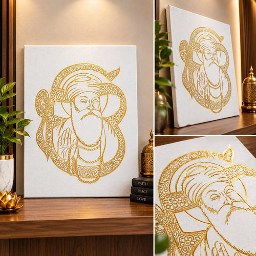 Guru Nanak Dev Ji Gold Foil Canvas Wall Art - Luxury Sikh Decor