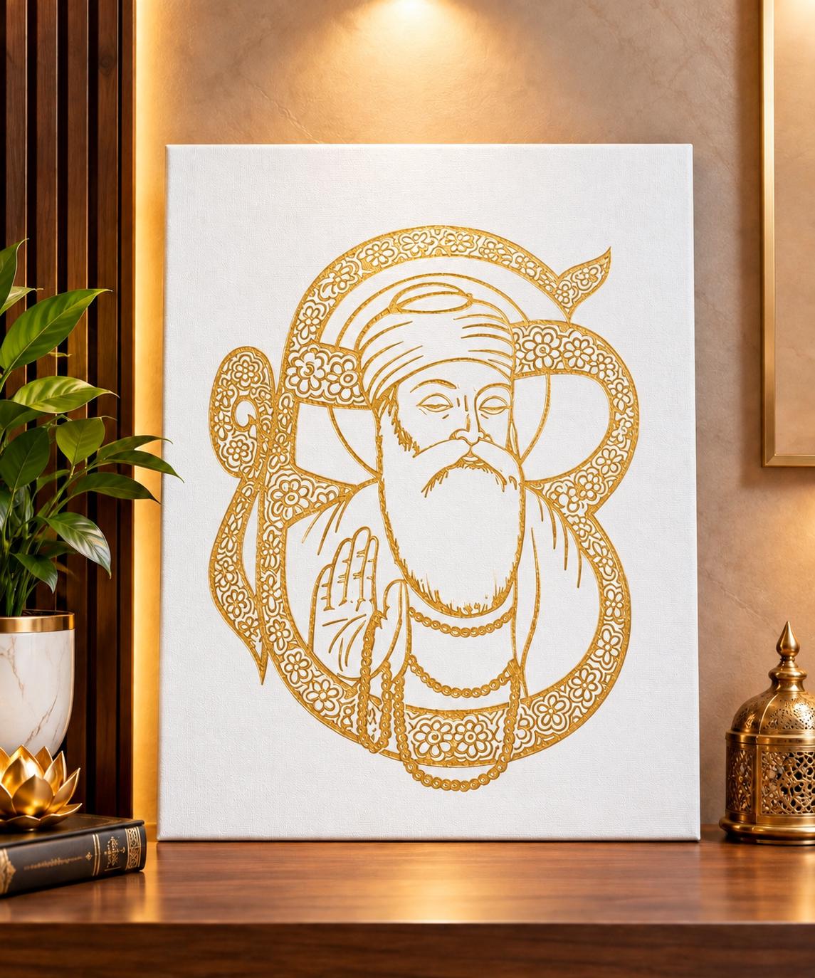 Guru Nanak Dev Ji Gold Foil Canvas Wall Art for Sikh Home Decor