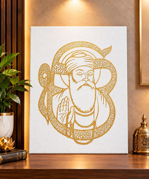 Guru Nanak Dev Ji Gold Foil Canvas Wall Art for Sikh Home Decor