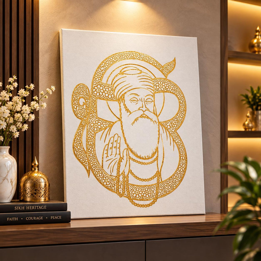 Guru Nanak Dev Ji Gold Foil Canvas Wall Art - Luxury Sikh Decor