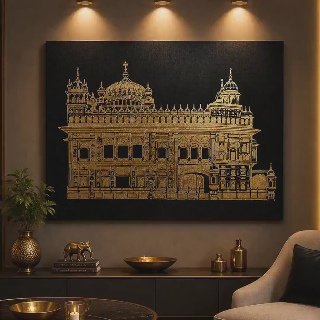 Handmade Golden Temple Gold Foil Canvas Wall Art | Luxury Sikh Home Decor