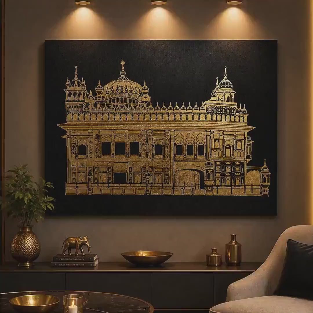 Handmade Golden Temple Gold Foil Canvas Wall Art | Luxury Sikh Home Decor